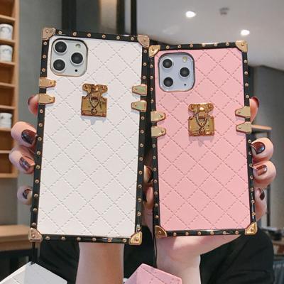 China Luxury Square Shock Proof Leather Phone Case Shockproof PU Phone Back Cover Leather Case For IPhone/Samsung/VIVO/XiaoMI for sale