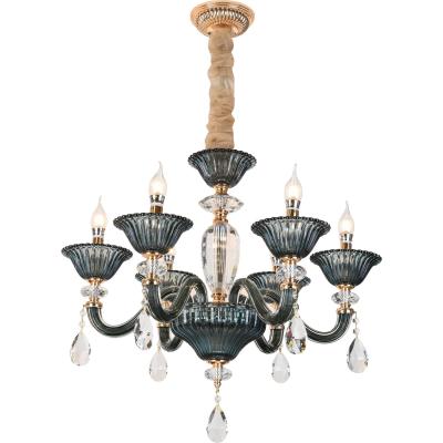 China Hotel Zhongshan Lighting Blue-green Glass Crystal Chandelier K9 Crystal Pendant Lamp is used for study for sale