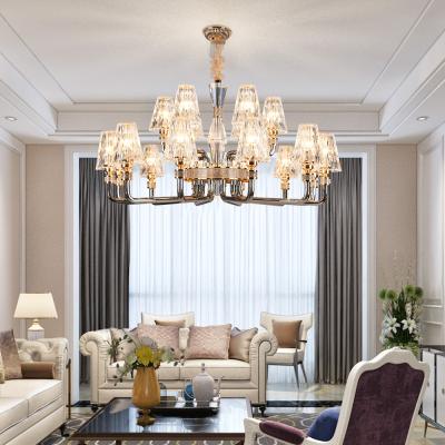 China Modern Simple Cover Acrylic Indoor Flush Mount Luxury Gold Plated Inlaid Crystal Chandelier for sale