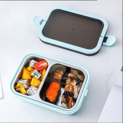 China 2 Compartment Steamable Food Storage Kids Lunch Box Plastic Steel Bento Box for sale