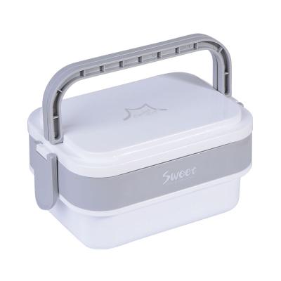 China 2 Compartment Steamable Food Storage Kids Lunch Box Plastic Steel Bento Box for sale