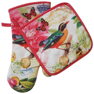 China New Design Eco-friendly 100% Cotton Kitchen Oven Gloves And Pot Holder Set CE EN407 for sale