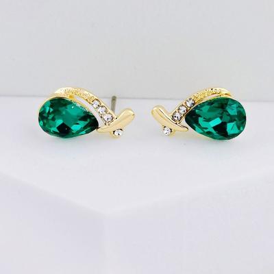 China New Design YE10107 CLASSIC Green Pear Cut Earrings Rhinestone 18K Gold Plated 925 Sterling Silver Brass Earring Studs Jewelry Set for sale