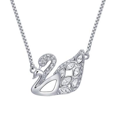 China All Styles Jewelry Factory YN10002 Wholesale Price Women Fashion Jewelry Rhodium Plated Crystal Swan Necklace Brass Rhodium Plated for sale