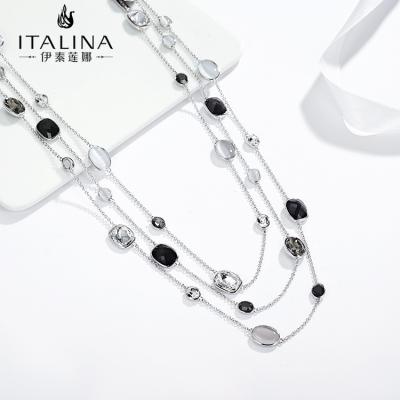 China YN10015 Factory Wholesale Brand Fashion Stylish Trio Cat Eye Stone Crystals Alloy Charm Chain Necklace With High Quality for sale