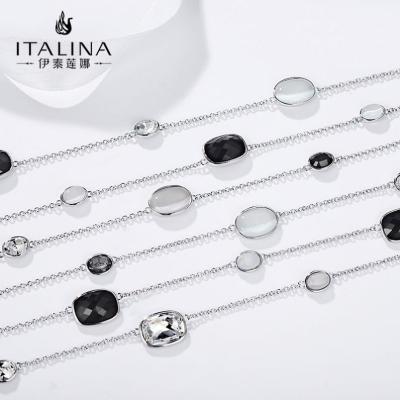 China Professional 925 Sterling Silver Sweater Link Chain Cat Eye Elegant Switch Crystal Brass Three Layers Necklace From Factory YN10015 for sale