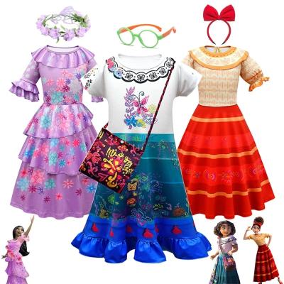 China Anti-Wrinkle Encanto Mirabel Madrigal Cosplay Costume Girl Dress Up Costumes For Carnival Party Halloween Princess Dress Glass Earrings Bag for sale