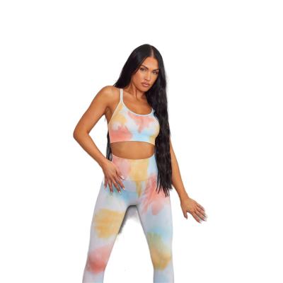 China Custom Breathable Yoga Leggings And Sports Bra Top Set With Compressive Thick Sublimation Printed Logo Fabric for sale