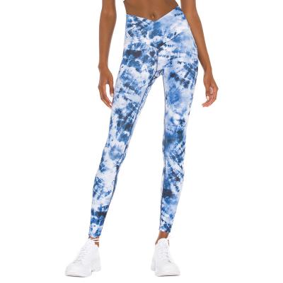 China Breathable Custom Sublimation Printed Pattern V Front Shape Yoga Apparel Gym High Waisted Soft Butt Lift V Cut Out Yoga Leggings for sale