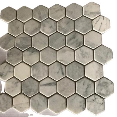 China White Marble Flooring Carrara 2 Inch Hexagon Mosaic Slab Marble Mosaic for sale