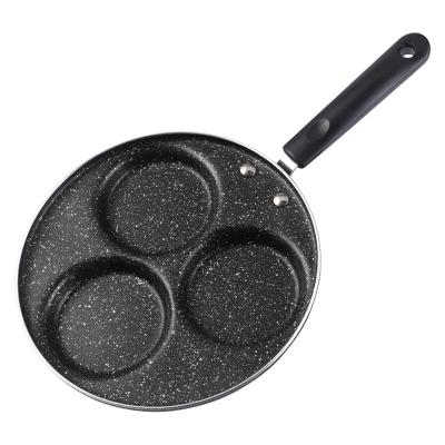 China Latest Sustainable Hot Selling Carbon Steel Coating Three Holes Non-Stick Marble Egg Fried Pan with Bakelite Handle for sale