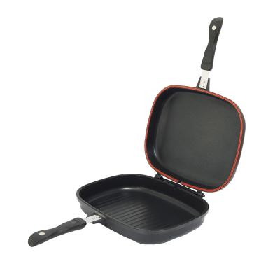 China Non-Stick/Visible Ceramic Exterior And Splatter Free Pressure Casting Non-Stick Aluminum Grill Double Sided Pan for sale