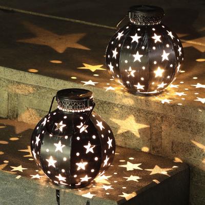 China Outdoor Decorative Hanging Garden Solar Light Lantern Metal Solar Lantern with Sunken Star Solar Powered Waterproof LED 10 for sale