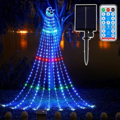 China Outdoor Solar Led String Light Holiday Water Flowing Waterfall Rain Lights Curtain Light for sale