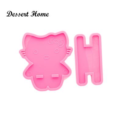 China Viable Glossy BY0041 DIY Cat Silicone Mold For Phone Holder DIY Epoxy Resin Opening Mold for sale