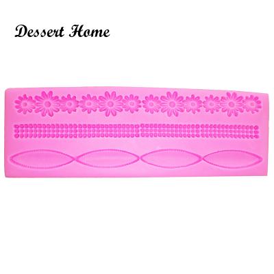 China D0003 Long Viable Flower Lace To Edge Cake Silicone Mold - Cake Sugarcraft Design - Polymer Clay Candy Molds for sale