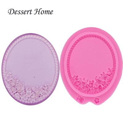 China D1210 Viable Photo Frame with Rose Flower Polymer Clay DIY Mold Silicone Mold for 3D Crafts Candy Chocolate Fondant for sale