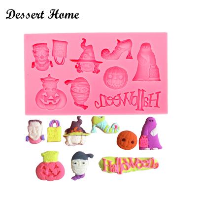 China D0004 DIY Halloween Witch Pumpk Sugarcraft Silicone Fondant Mold Viable Cake Decorating Tools Molds For Cupcakes Resin Clay Gumpaste for sale