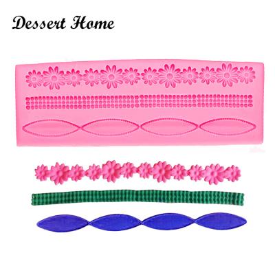 China D0003 DIY Long Viable Strip Of Lace Flowers Silicone Fondant Mold Cake Decorating Tools Cake Border Chocolate Gumpaste Molds for sale