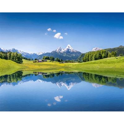 China CHENISTORY Classic 992208 Wholesale Lake Water Reflection Snow Mountain Glacier Frameless Painting Wall Art for sale