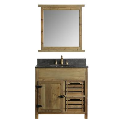 China Traditional Luxury High End Antique Brown Pine Wood Bathroom Vanity Cabinet Mirrored Bathroom Cabinet for sale