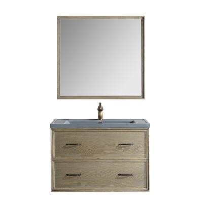 China Amazon Traditional Hot Sale Custom Made 35 Inch Distressed Wood Vanity With Mirror Lights Bathroom Vanity Cabinet for sale