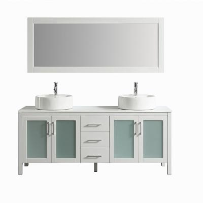 China Traditional European Style Modern Ceramic Double Sink Bathroom Vanity Ivory White Cabinet Sets With Painting Finish for sale