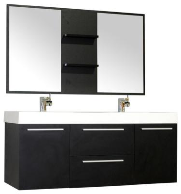 China Fashion Modern Style Double Sink Large Size Black Paintless Bathroom Cabinet With Smart Mirror for sale