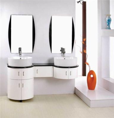 China Modern Floor Standing Mirror Cabinet Double Sinks PVC Bathroom Vanity for sale