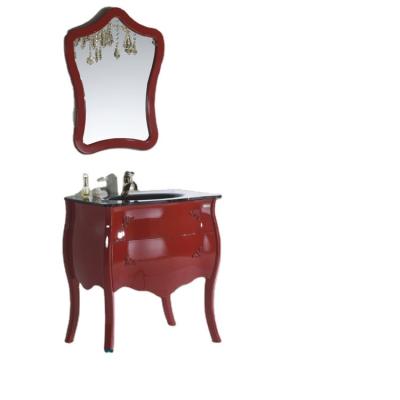 China Retro Single Bathroom Cabinet Glass Floor-standing Waterproof PVC Wash Basin Red Waterproof for sale