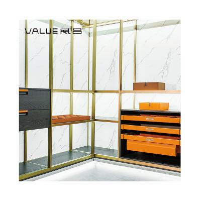 China Modern Simple Modern Easy To Install Light Luxury Style Customization Aluminum Gold Expensive Wardrobes for sale