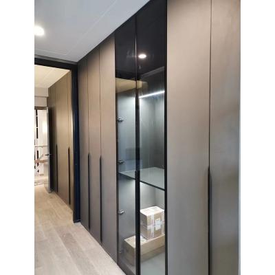 China Modern Aluminum Glass Door Bedroom Swing Wooden Design Wardrobe Door Wall Wardrobe Furniture Set for sale