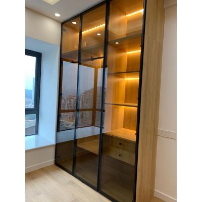 China Modern Custom Wood Walk In Closet Glass Plywood Bedroom Wardrobe Set for sale