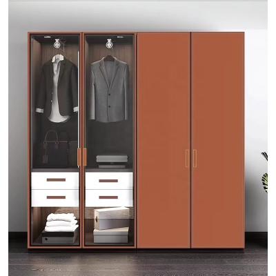 China Modern Aluminum Leather Swing Wardrobe Door Walk-in Closet Cabinet Glass Doors for sale