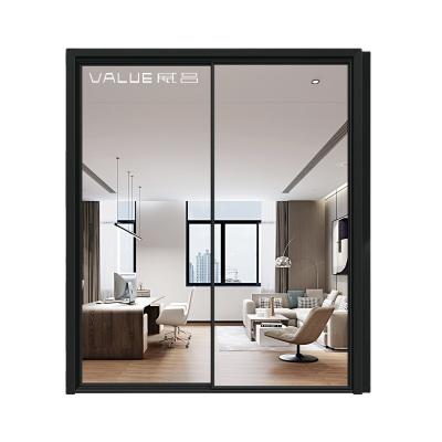 China Modern Aluminum Alloy Hanging Sliding Door With Rail System Furniture Linkage Partition Sliding Door Glass Tempered for sale