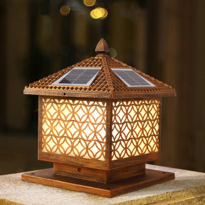 China Rural Urban Lane Road Park Community Street Three Color Light Sensor Powered Solar Outdoor Garden Pillar Lamp Led Lighting for sale