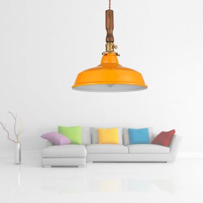 China Moder Deco Industrial Orange Trumpet Lamp Dining Room Edison Vintage Wood Ceiling Pendant Light for sale