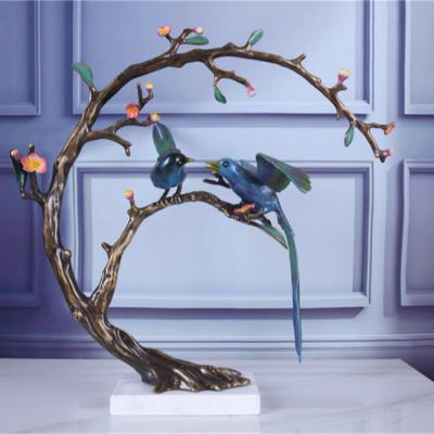 China Hot Sale China Enamel Chandelier Technology Bronze Bird Art Tree Sculpture Home Office Decor for sale