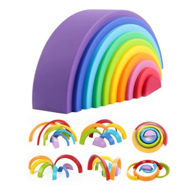 China Building Toy 2021 Rainbow Baby Silicone Stacking Toys Children's Educational Eco-friendly Puzzle Building Block Toy Wholesale for sale