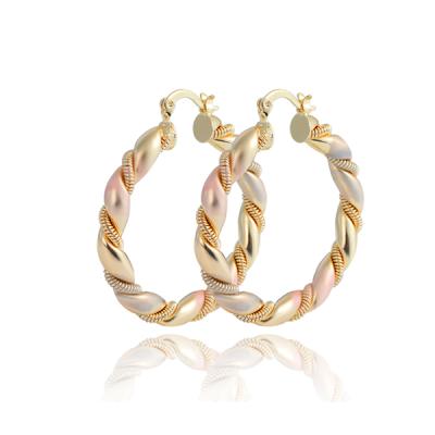 China Fashionable 1 dollar earrings cheap price gold plated three color hoop earrings arabic style 40mm for sale