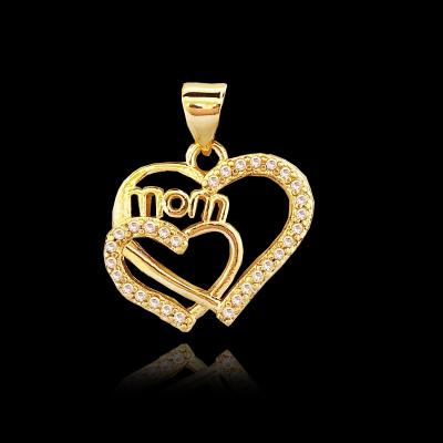 China Romantic Double Zircon Heart Pendant I Love Mom Charms 18K Gold Adult And Kids Gift Pendant Necklace for sale