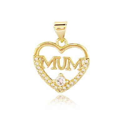 China MOM Initials Heart Shaped Letter Cubic Zircon Romantic Heart Pendant Gold Plated Pendant For Women 2021 for sale