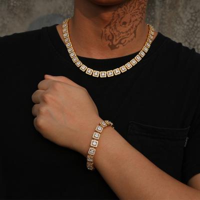 China Hiphop Mens Brass 18k Gold Plated Cuban Link Hip Hop Jewelry Luxury Chain Necklace And Bracelet Sets for sale