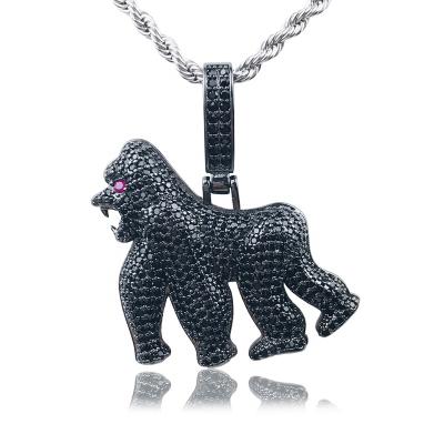 China King Kong Iced Out Animal Pendant Cubic Zircon Orangutan Charm Hip Hop Jewelry Hip Hop Jewelry Necklace for sale