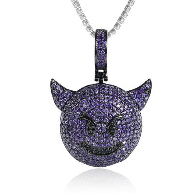 China Custom High Quality Hiphop Micro Pave HipHop Jewelry Wholesale AAA Evil Purple Zircon Pendant Necklace Beautiful for sale