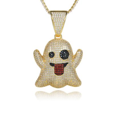 China Hiphop Halloween Iced Out Ghost Pendant For Men's Hiphop Jewelry Gold And Silver Plated Zircon Ghost Pendant for sale