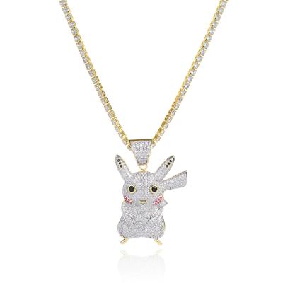 China Hiphop Iced Out Zircon Micro Paved Jewelry Pokemon Pikachu Shaped Hip Hop Pendant For Men for sale