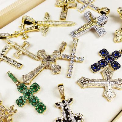 China Hip Hop Cross Pendant Necklace Hip Hop Pendants Charm Jewelry Gold Plated Pave CZ Crystal Cross Pendant Necklace High Quality for sale