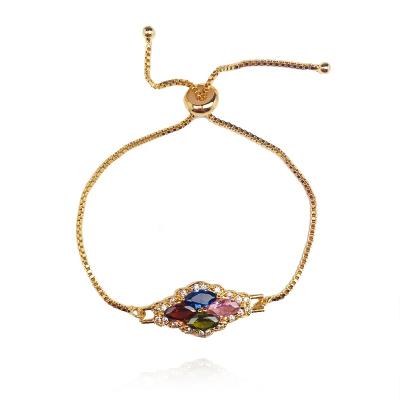 China 2021 Latest Trendy Fashion 18k Gold Plated Adjustable Zircon Bracelet AAA Cubic Zirconia Ladies Color Crystal Bracelet for sale