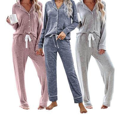 China QUICK DRY Winter Long Sleeve Womens 2 Pcs Pajama Set High Quality Button Down Pajamas for sale